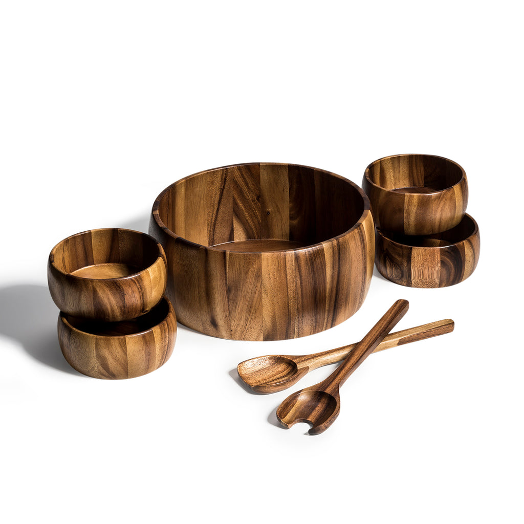 7 Piece Wooden Salad Bowl Set