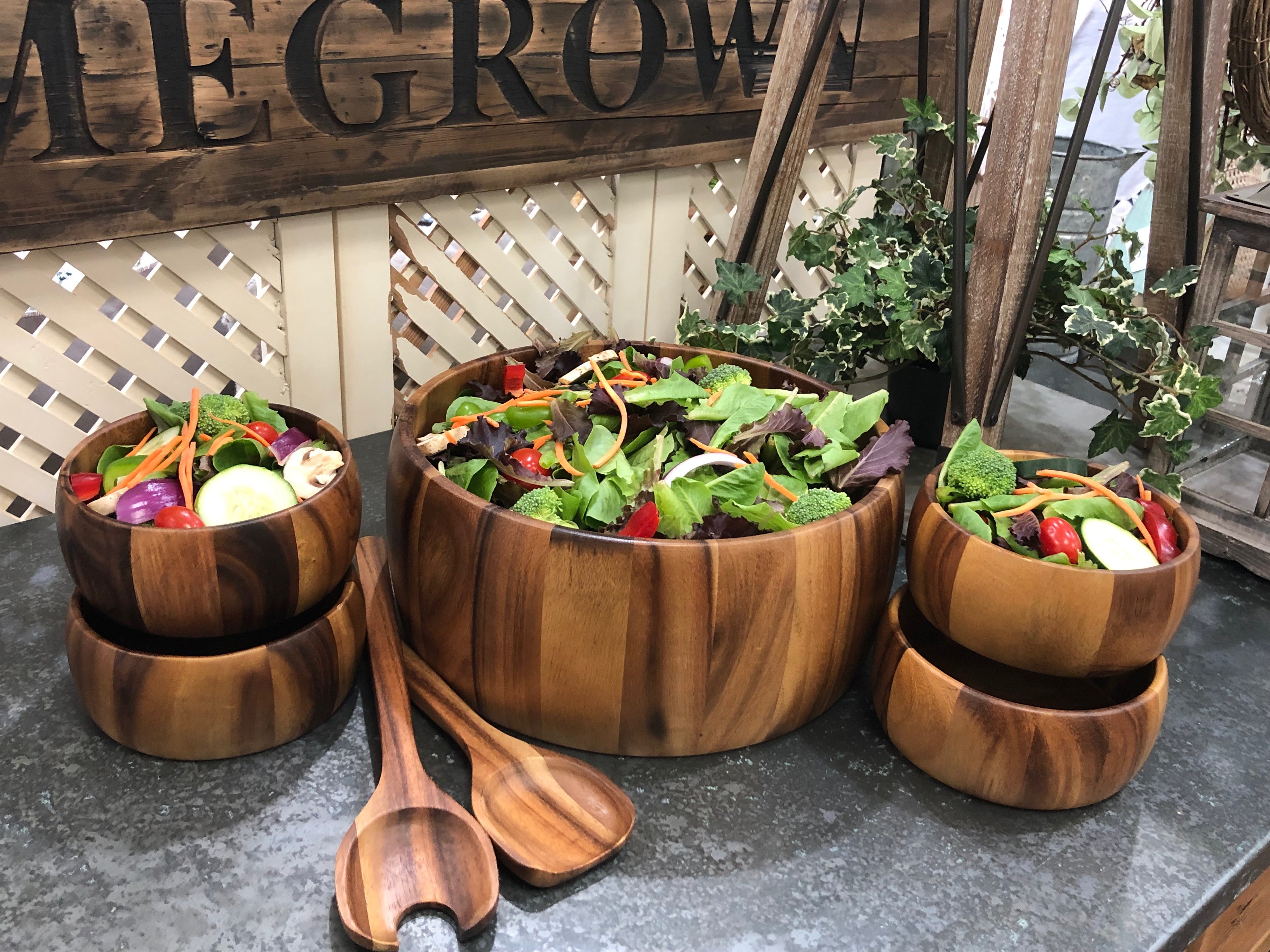 7 Piece Wooden Salad Bowl Set