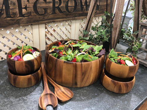 7 Piece Wooden Salad Bowl Set