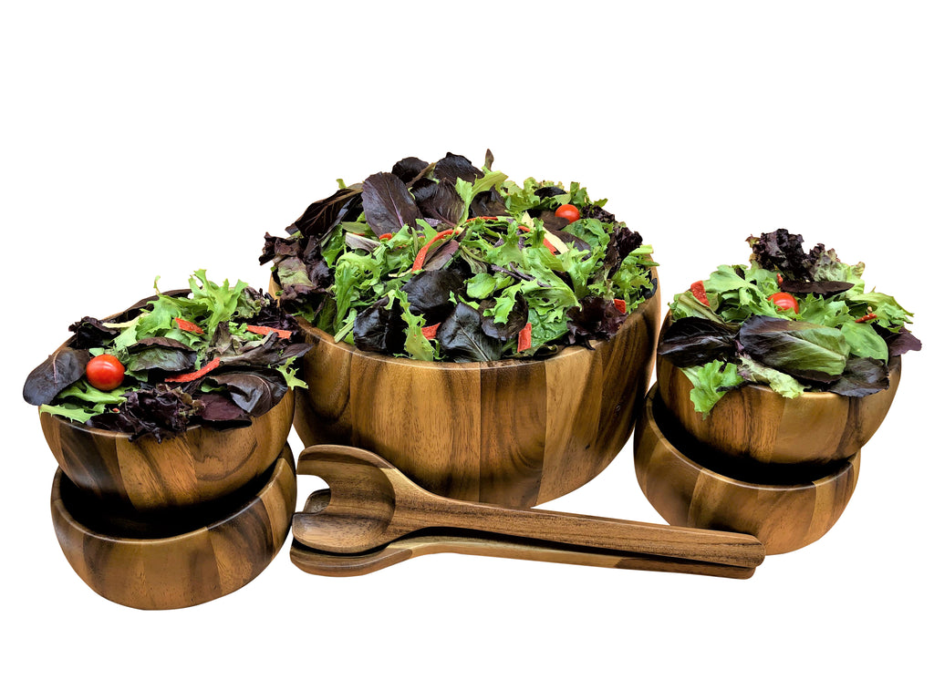 7 Piece Wooden Salad Bowl Set